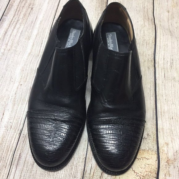 Stanley Blacker Black Leather Slip On Shoes Mens 10.5 M Made in Italy   38562/02 main image 7